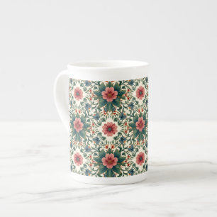 Caneca De Porcelana Magia Floral Boho - em Tons de Verde e Rosa
