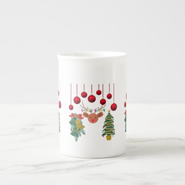 Caneca De Porcelana Magical Reindeer Bells and Christmas Tree Design  (Frente)