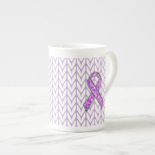 Caneca De Porcelana Malha de cristal da consciência da fita do rosa d