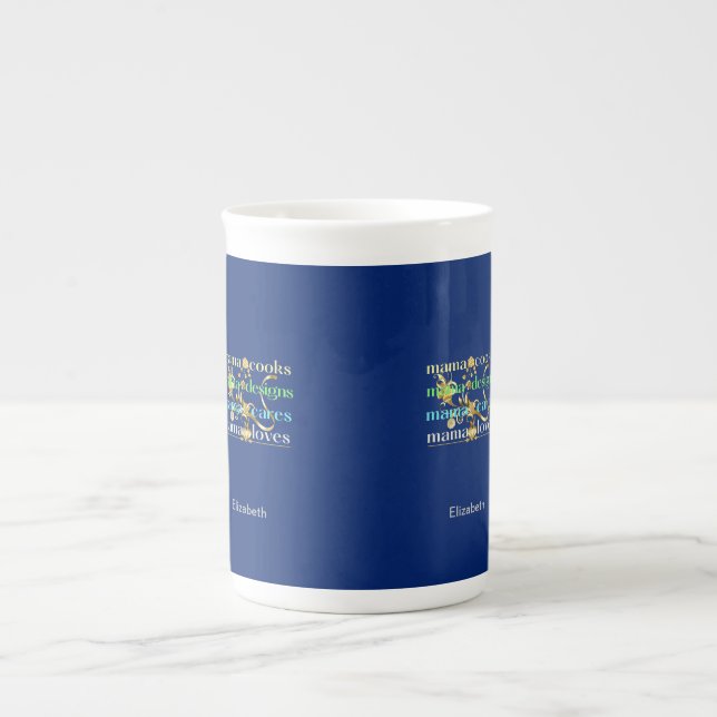 Caneca De Porcelana Mamãe Cooks Design Mamãe Cares Mamãe ama (Frente)