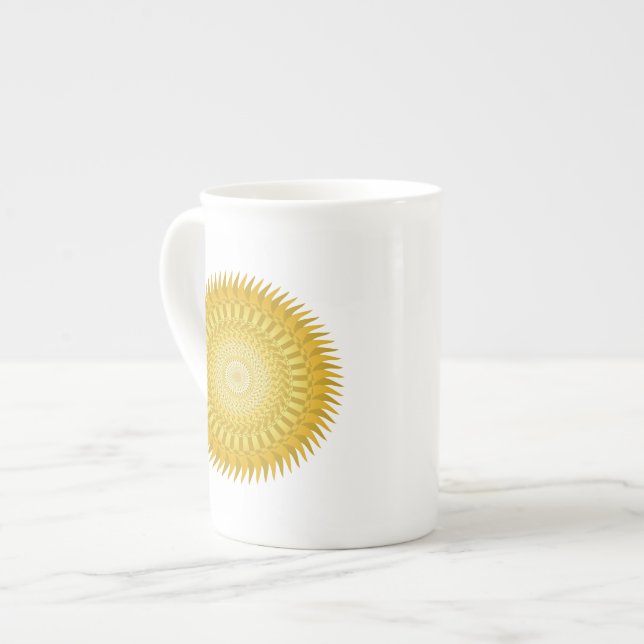 Caneca De Porcelana Mandala do Sol em Amarelo (Frente Esquerda)