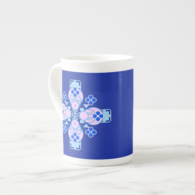 Caneca De Porcelana Mandala - orquídea, azul e cobalto (Frente Esquerda)