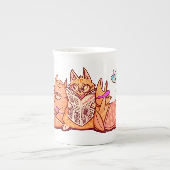 Caneca De Porcelana Manhã - Miau - Gato De Gato Bonito (Frente)