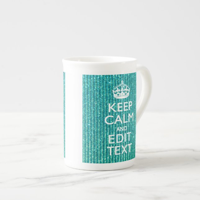 Caneca De Porcelana Manter Texto Personalizado Calmo em Turquesa (Frente Esquerda)
