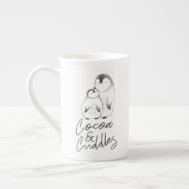 Caneca De Porcelana Mão cinzenta e branca o pinguim tirado afaga o