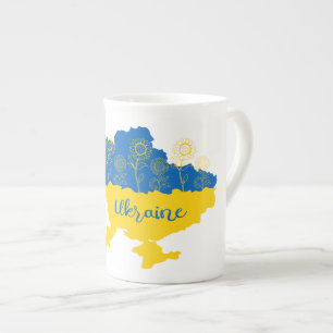 Caneca De Porcelana Mapa da Ucrânia com girassol e bandeira ucraniana