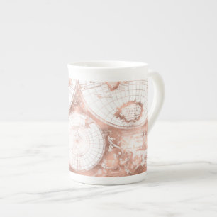Caneca De Porcelana Mapa Mundial Antiquado de Glitter Metálico Cor-de-