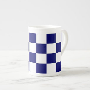 Caneca De Porcelana Marinho e branco verificados
