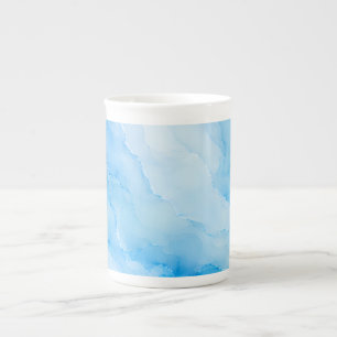 Caneca De Porcelana Mármore de Aquarela Azul Suave