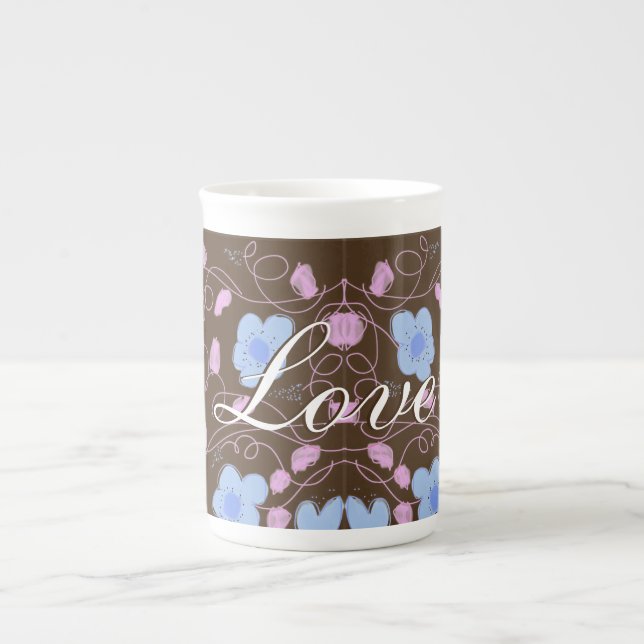 Caneca De Porcelana Marrom Rosa e Azul (Frente)