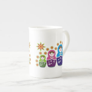 Caneca De Porcelana Matryoshka bonecas russas e girassóis personalizad