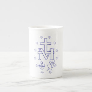 Caneca De Porcelana Medalha de Nossa Senhora das Graças Arte Fina Mila