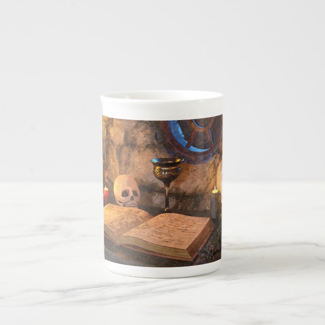 Caneca De Porcelana Medieval Fantasy Wizard's Study (Frente)