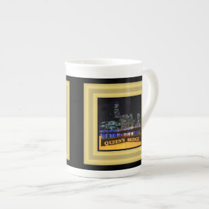 Caneca De Porcelana Melbourne Austrália CDB Luzes sobre a Ponte da Rai