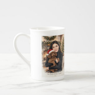 Caneca De Porcelana Menina beijando cachorrinho Poodle–Mãe de Poodle