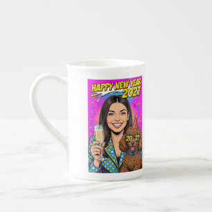 Caneca De Porcelana Menina beijando cachorrinho Poodle–Mãe Poodle