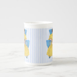 Caneca De Porcelana Menina do livro na cadeira, amarelo azul