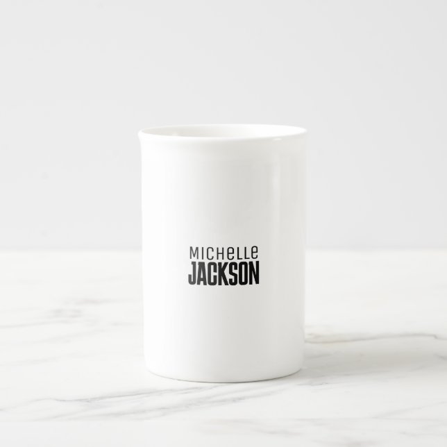 Caneca De Porcelana Mensagem Simples de Moderno Mínimo de Seu Nome (Frente)