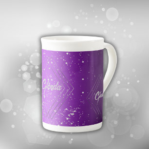 Caneca De Porcelana Metal roxo moderno escovado com monograma de prata