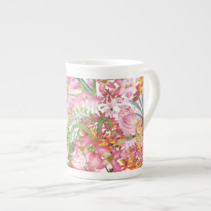 Caneca De Porcelana Meu jardim de flores exóticas de folhagem tropical