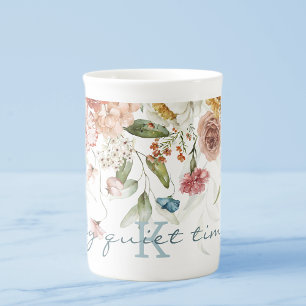 Caneca De Porcelana Meu Tempo Silencioso, Monograma Aquarela Floral 10