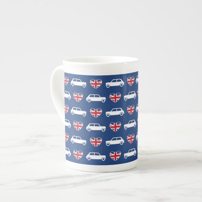 Caneca De Porcelana Mini Cooper Hearts Britânicos - Azul (Frente Esquerda)