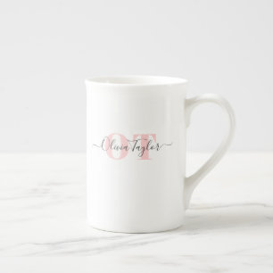 Caneca De Porcelana Mínimo de Lâmpada de Script Moderno Monograma Pers