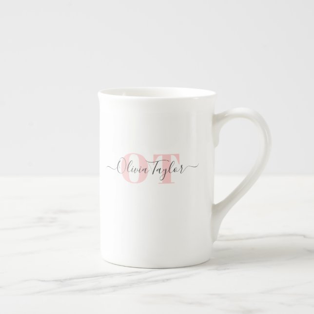 Caneca De Porcelana Mínimo de Lâmpada de Script Moderno Monograma Pers (Direita)