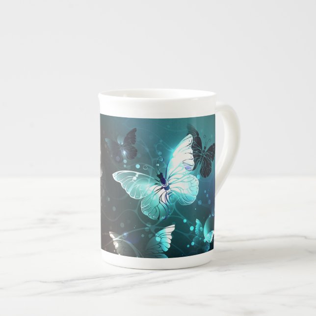 Caneca De Porcelana Mint Night Butterflies (Frente Esquerda)