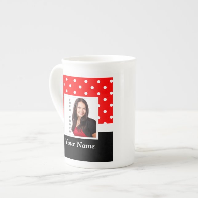 Caneca De Porcelana Modelo de foto da Bolinhas vermelha (Frente Esquerda)