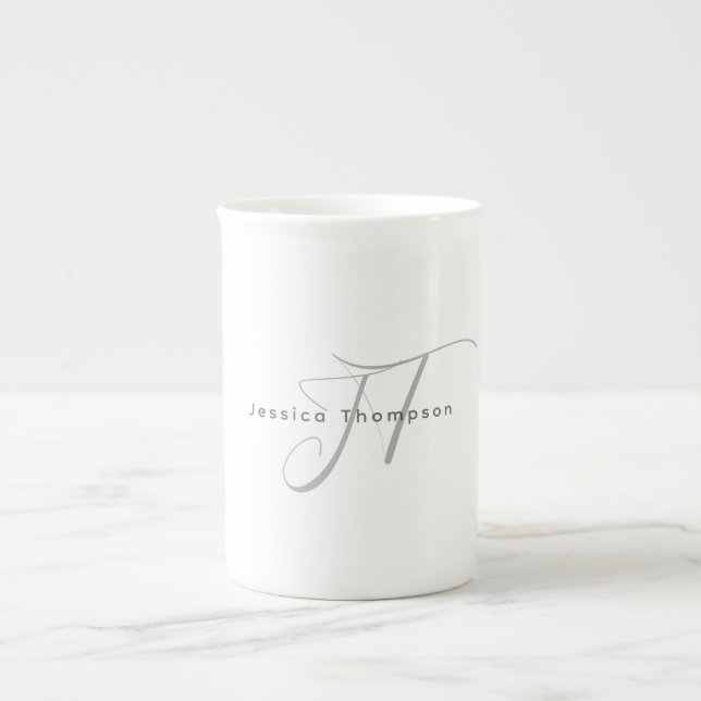 Caneca De Porcelana Modern Elegant Plain Professional Name Monogram (Frente)