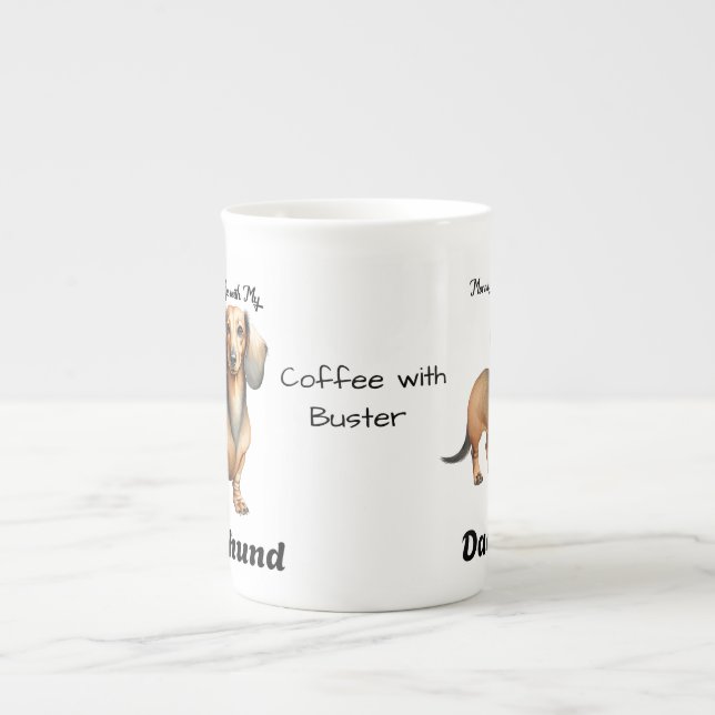Caneca De Porcelana Modern Sandy Brown DACHSHUND Personalize (Frente)