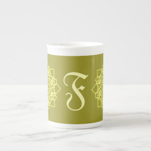 Caneca De Porcelana Modern Simples listras listras monograma floral