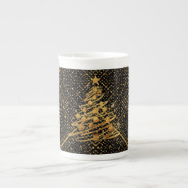 Caneca De Porcelana Moderno, Árvore de Natal, Padrão de Cruz Preto Dou