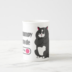 Caneca De Porcelana Modo rabugento em gato gordo engraçado