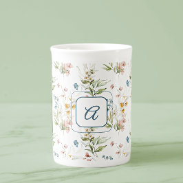 Caneca De Porcelana Monograma Aquarela 1600s Arte Floral 10oz