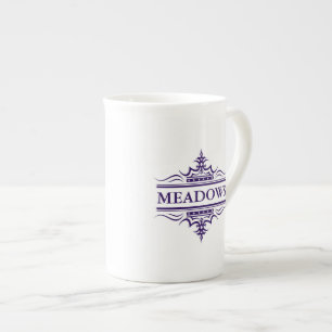 Caneca De Porcelana Monograma Clássico Marinho Azul e Branco Cama Chin