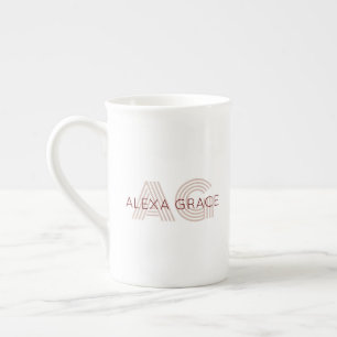 Caneca De Porcelana Monograma de Beige Moderno e Vinho