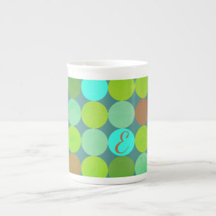 Caneca De Porcelana Monograma de Círculos em Verde Lima, Turquesa e Fe