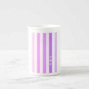 Caneca De Porcelana Monograma de Listras Verticais Roxo e Rosa
