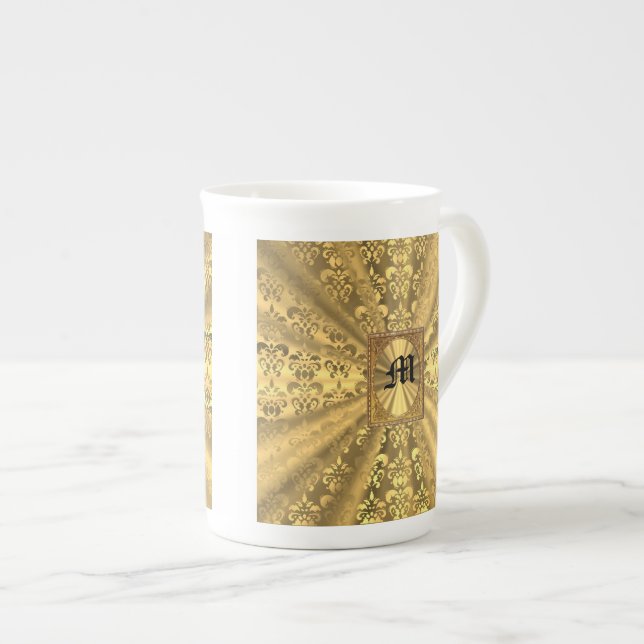 Caneca De Porcelana monograma Dourado damask (Frente Esquerda)