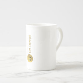Caneca De Porcelana Monograma Dourado e negro elegante