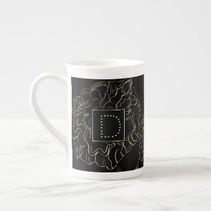 Caneca De Porcelana Monograma Floral de Cravo Minimalista Desenhado à 