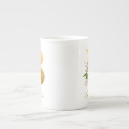 Caneca De Porcelana Monograma Floral Nome Botânico Inicial B Personali