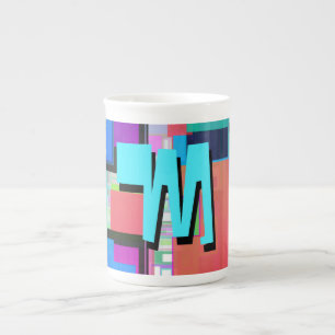 Caneca De Porcelana Monograma Geométrico Colorido Inspirado nos Anos 9
