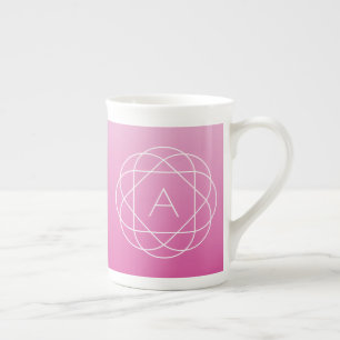Caneca De Porcelana Monograma Geométrico Floral   Tons de Rosa Ombre