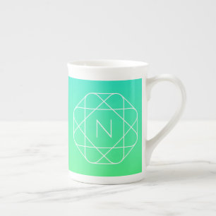 Caneca De Porcelana Monograma Geométrico legal   Azul e Verde limão