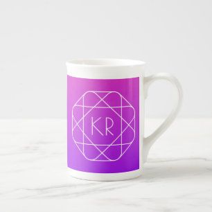 Caneca De Porcelana Monograma Geométrico Legal Magenta Violeta Roxo