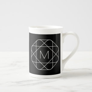 Caneca De Porcelana Monograma Geométrico Preto e Branco