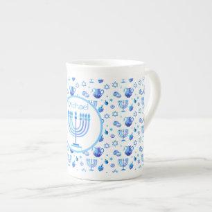 Caneca De Porcelana Monograma Hanukkah Festival Menorah
